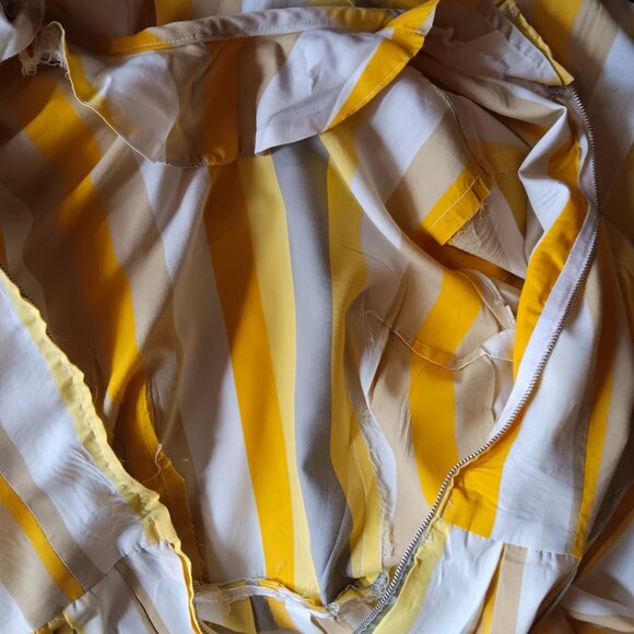 sz 8 Vintage Rockabilly Dress 1950's Jane Ann Yellow White Striped Belted USA - Picture 11 of 11